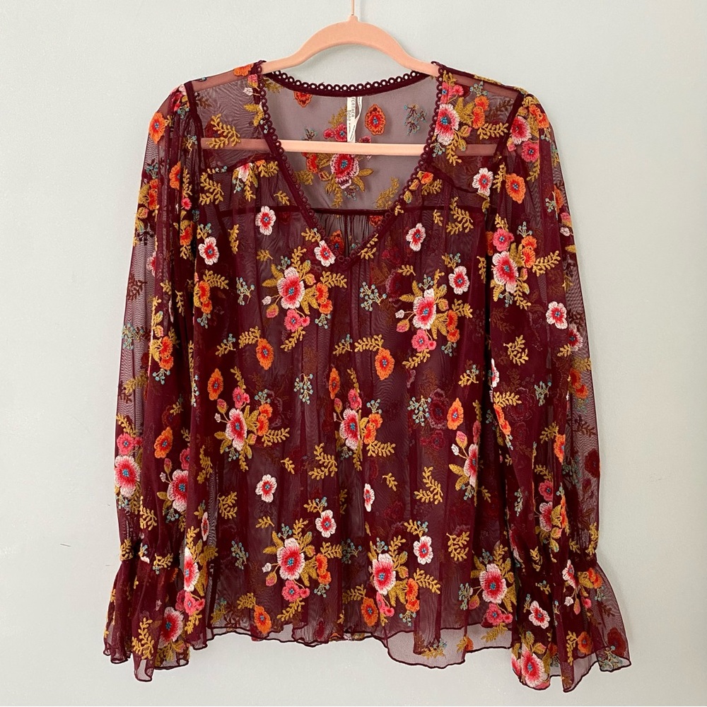 Anthropologie Feather Bone Giralda Embroidered Top